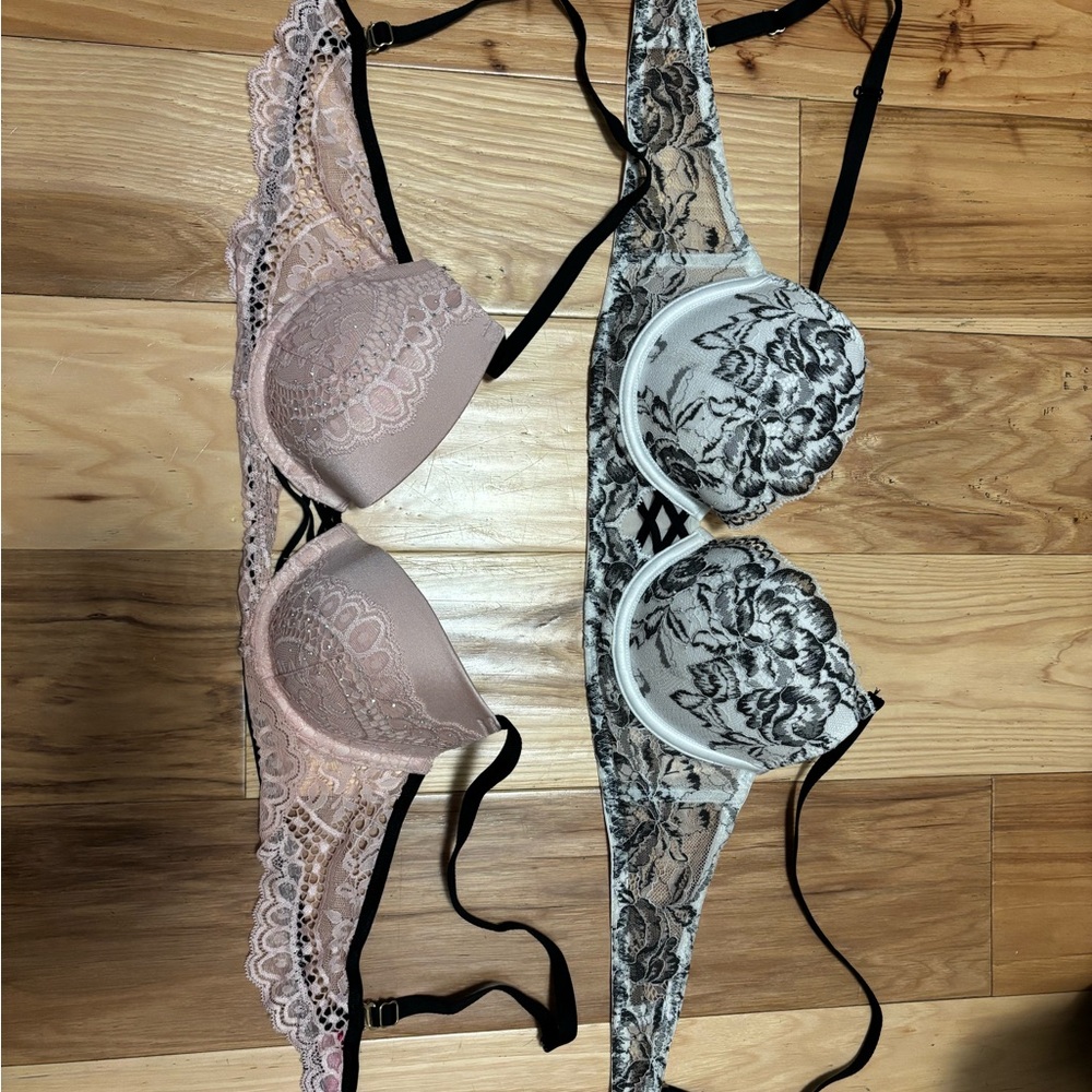 La SENZA Pink and Black Push-Up Bras with Lace